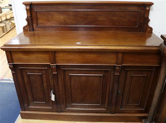 A Victorian mahogany chiffonier fitted three drawers, W.139cm